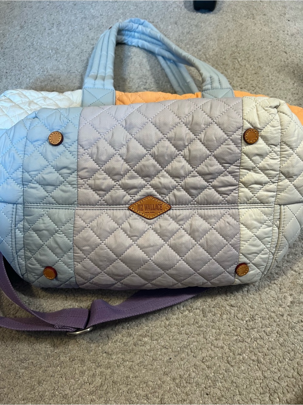 MZ Wallace Quilted Patchwork Tote in Pastel Blue, Peach & Cream - Picture 3 of 4